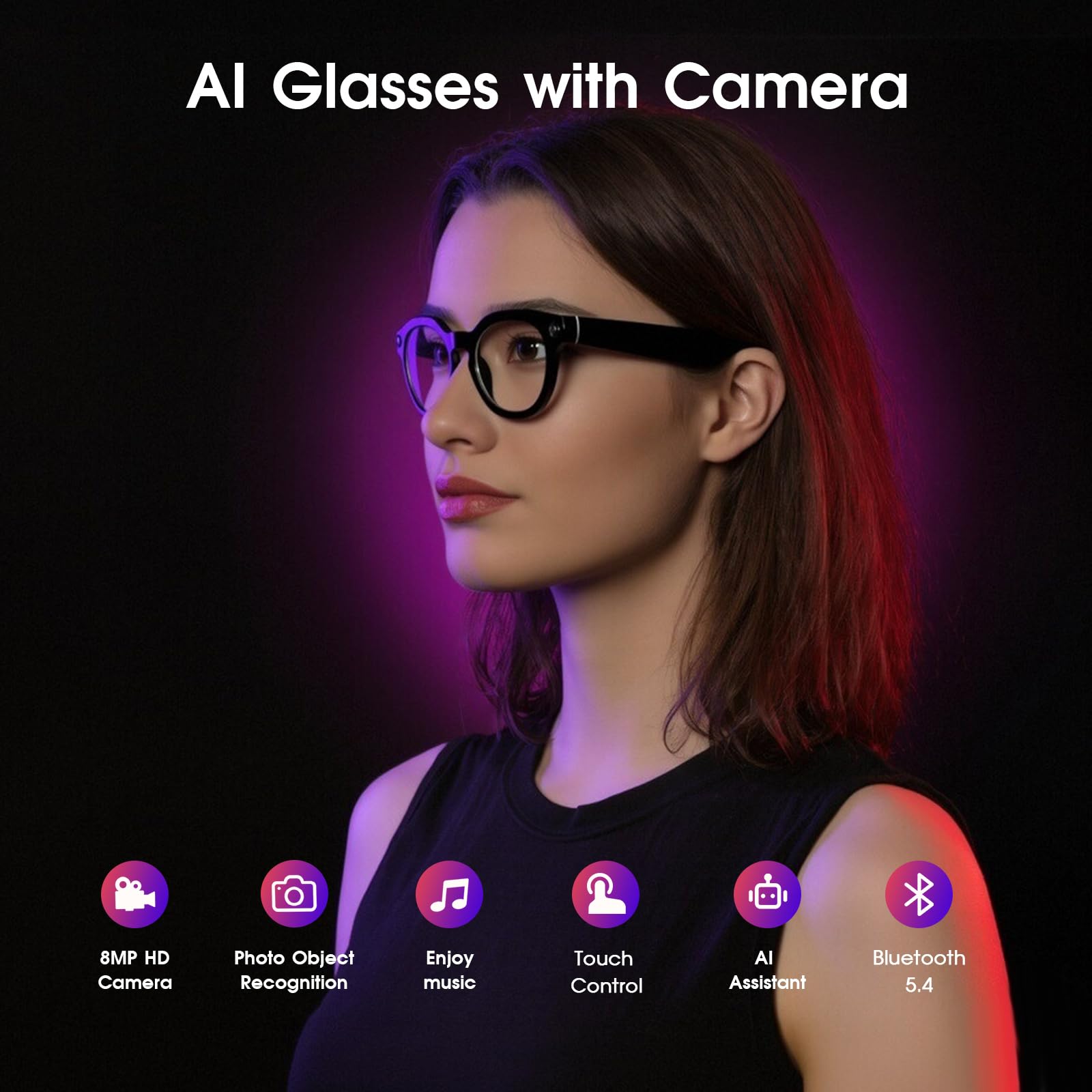 GenXenon Lunettes Connectées IA, Lunettes Caméra HD 8 MP – 220 mAh, Vidéo 1200P, Prise Photos et Vidéos, Verres Photochromiques AI Smart Glasses pour Cyclisme, Randonnée et Camping