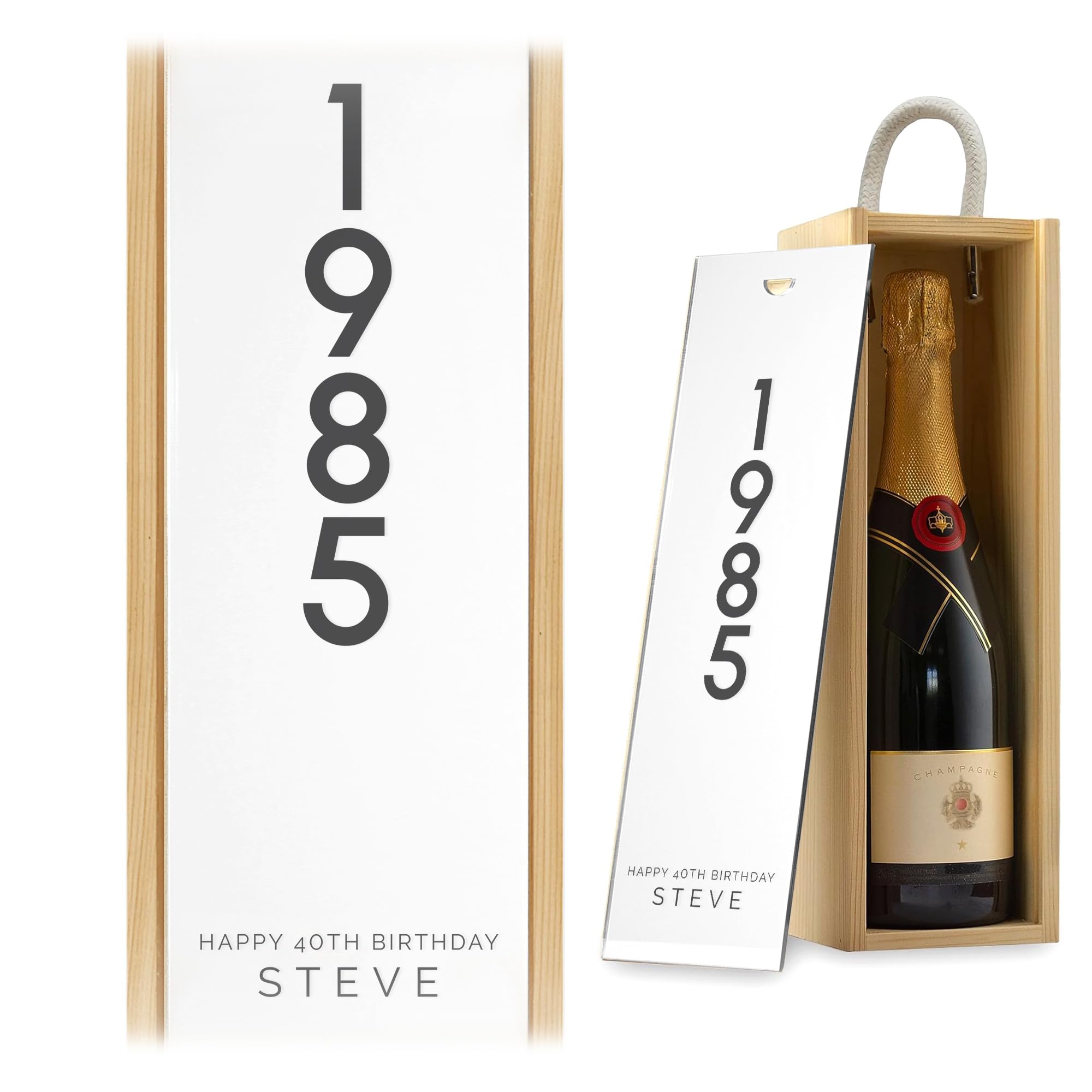 A1 Graphics Ltd Milestone Birthday Wine Gift Box Birth Year Custom Printed Personalised Birthday Present Anniversary Engagement Gift (Natural Box W/White Acrylic)