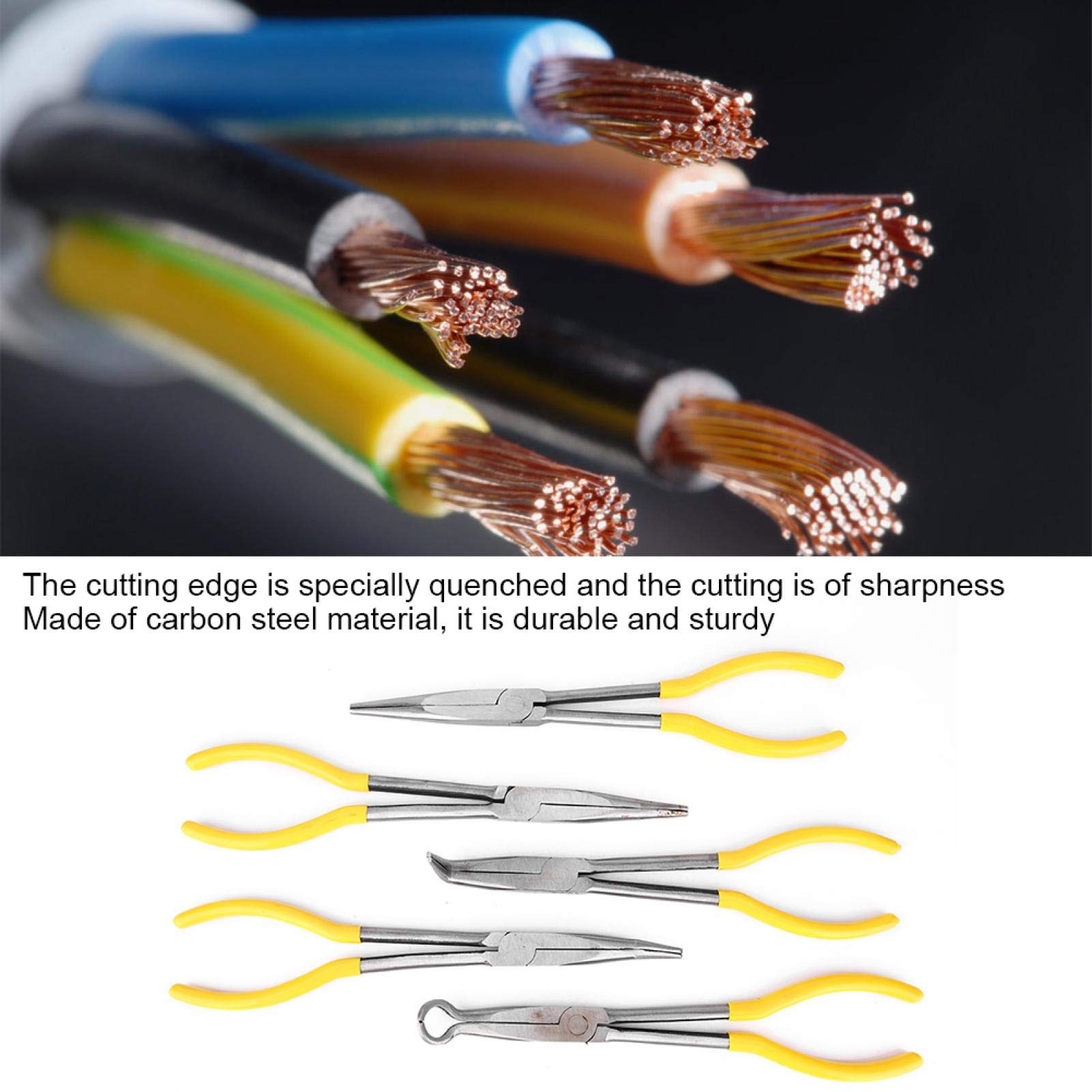 Pinze a becchi lunghi, pinze, 5 pezzi Pinze a becchi lunghi in acciaio al carbonio Utensile manuale con morsetto a forma di O con impugnatura antiscivolo 11 pollici