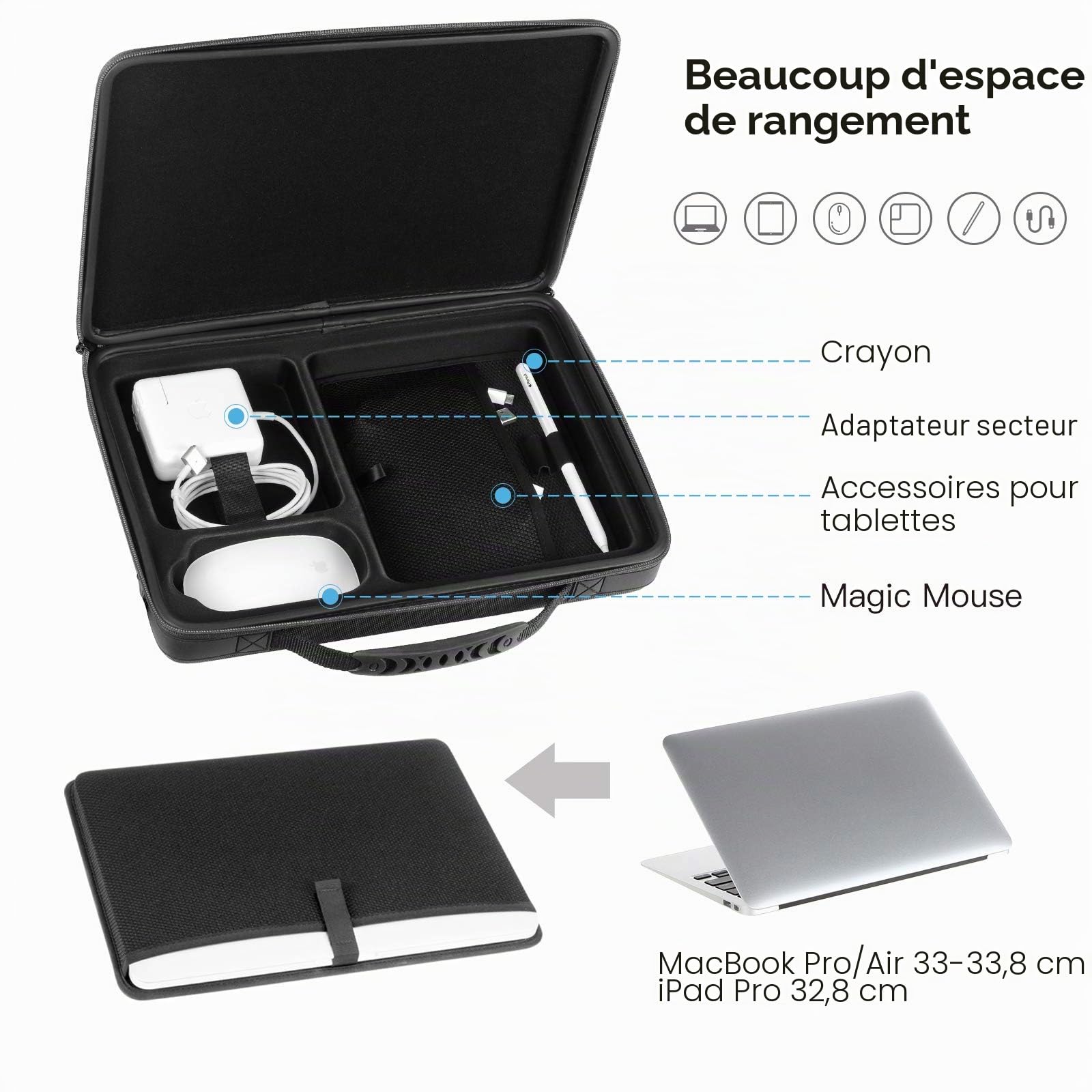 Smatree 13,3 Pouces Étui de Transport Rigide pour Ordinateur Portable pour 13-13,3" MacBook Pro/MacBook Air /12,3" Surface Pro X/8/7/6/5/4, Razer Blade Stealth 13, Sac à Bandoulière - Noir