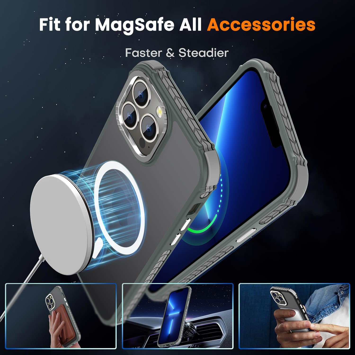 DEERLAMN Strong Magnetic Case for iPhone 15 Pro Max 6.7-Inch,[Compatible with Magsafe][Military Grade Drop Protection] Translucent Matte Shockproof Protective Phone Cover-Frosted Gray - Image 4