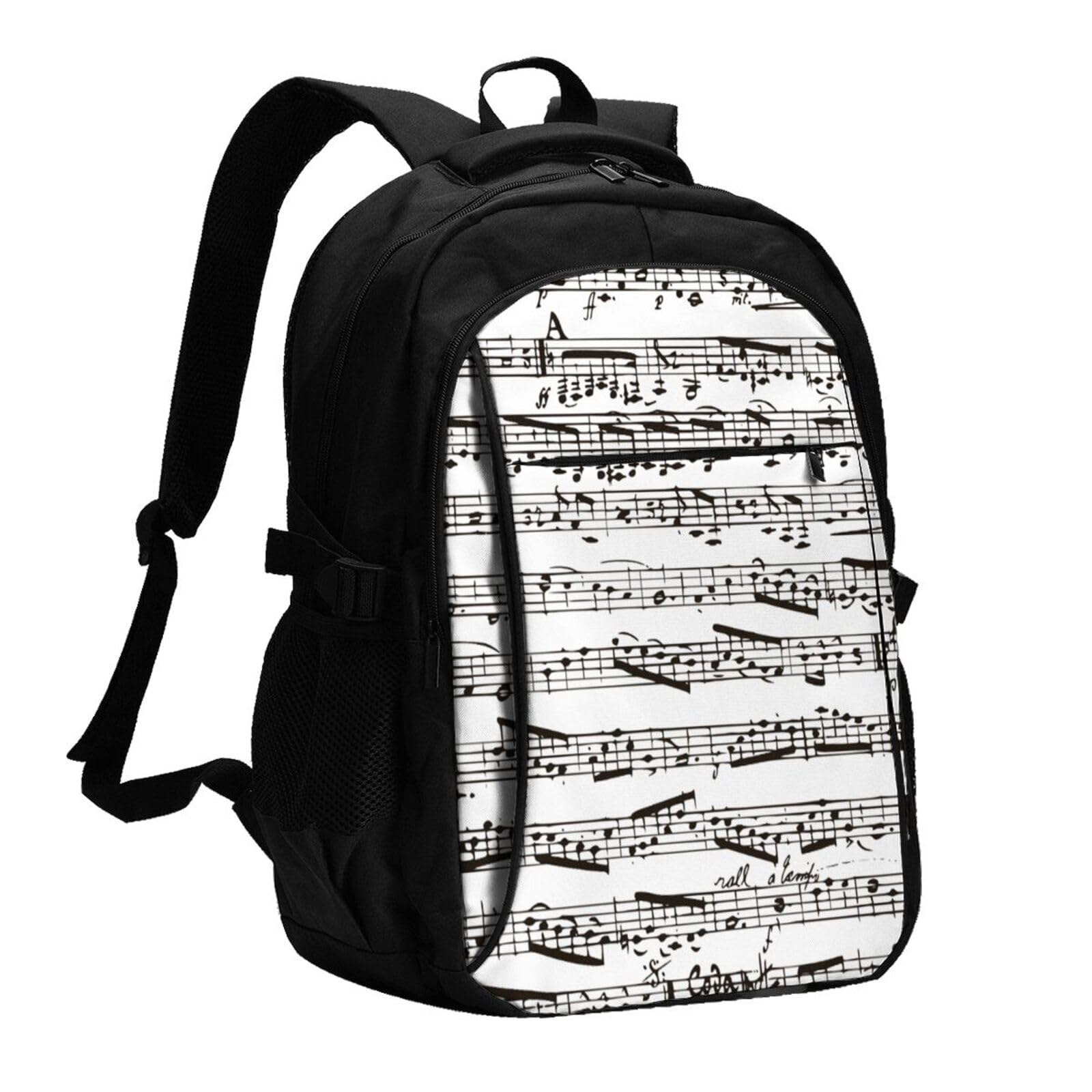 InOmak Schwarze und weiße Musiknoten, Reiserucksack, Freizeitrucksack, Schulrucksack, Laptop-Rucksack für Damen und Herren