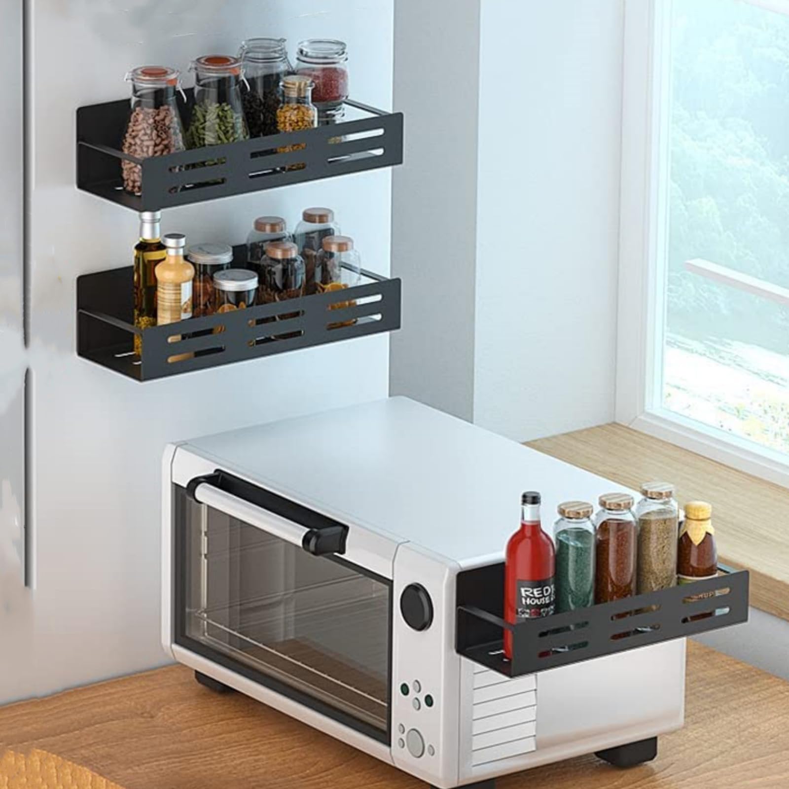 Magnetisches Gewürzregal – 4 starke Halterungen für Küche & Kühlschrank, sichere Aufbewahrung für Gewürzgläser und kleine Flaschen, perfekter Nizer für optimale Platzeffizienz