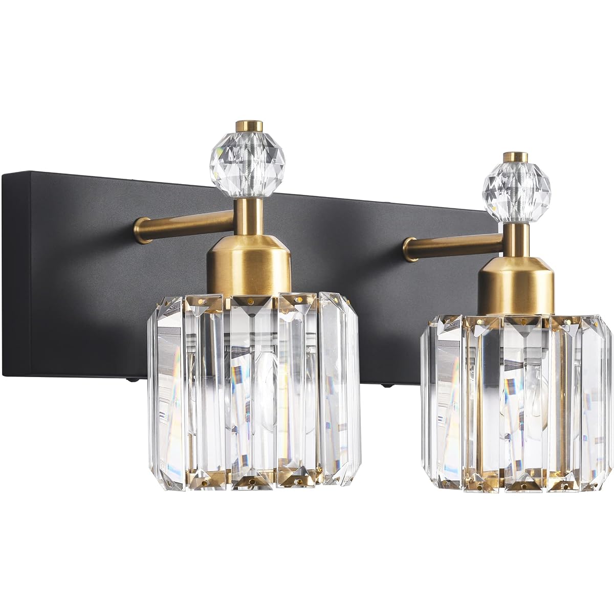 PRESDE Modern Crystal Black 2-Light Bathroom Vanity Lights, Matte Black Metal