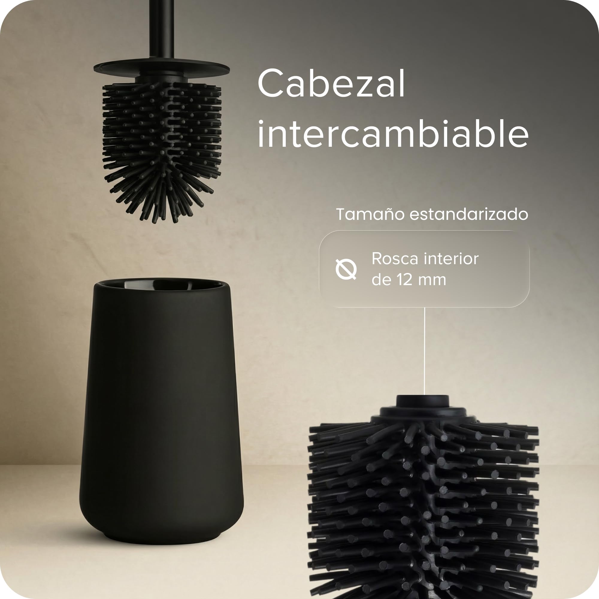 blackswedenhome. Set de Accesorios Baño - Dispensador jabon baño, 2 Vasos, Escobilla de Baño - Cerámica, Revestimiento Negro Mate, Diseño Nórdico - Decoración Baño