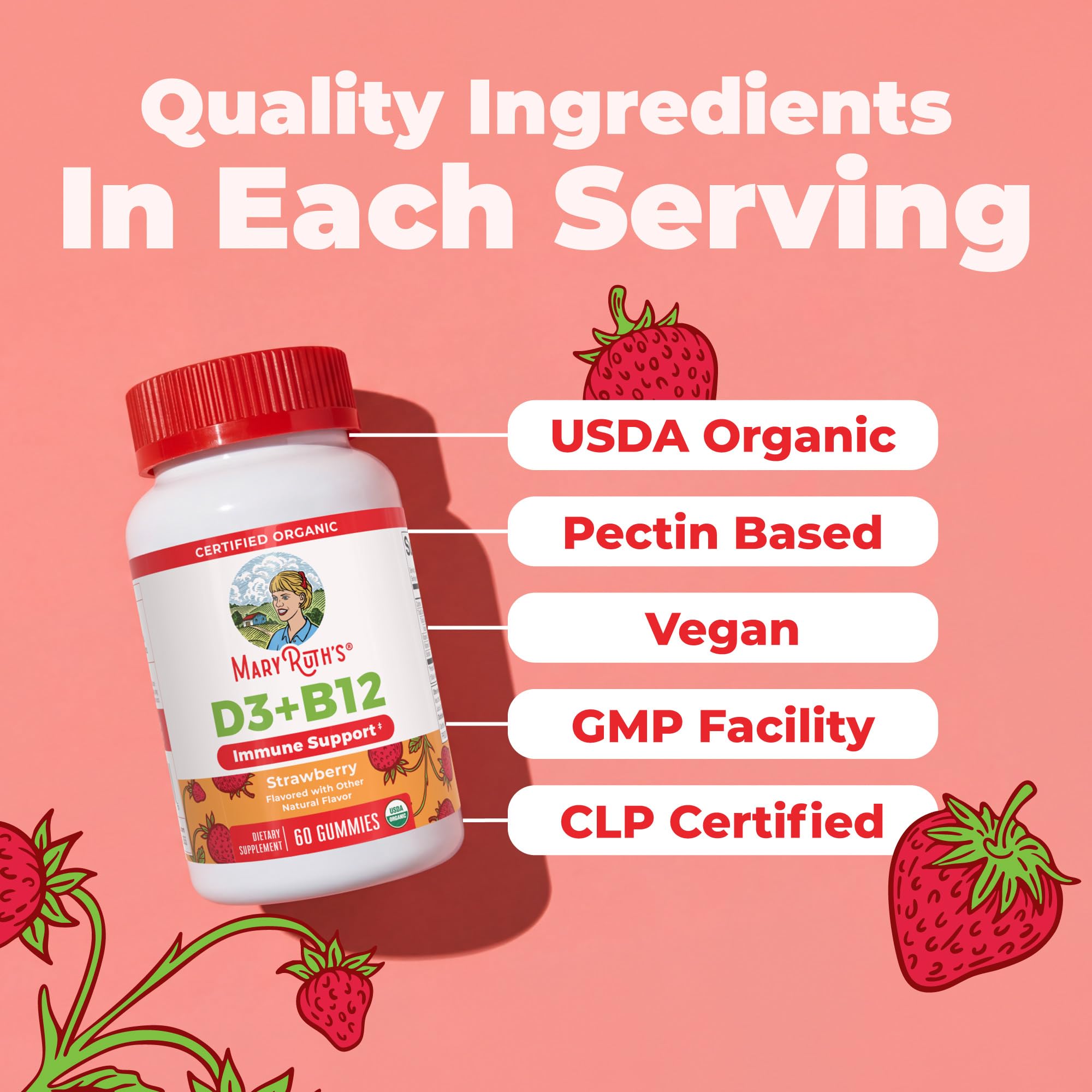 MARYRUTH'S Organic Vitamin D3 + B12 Gummies for Ages 4+, 60 Servings, Vegan — Amazon image 5