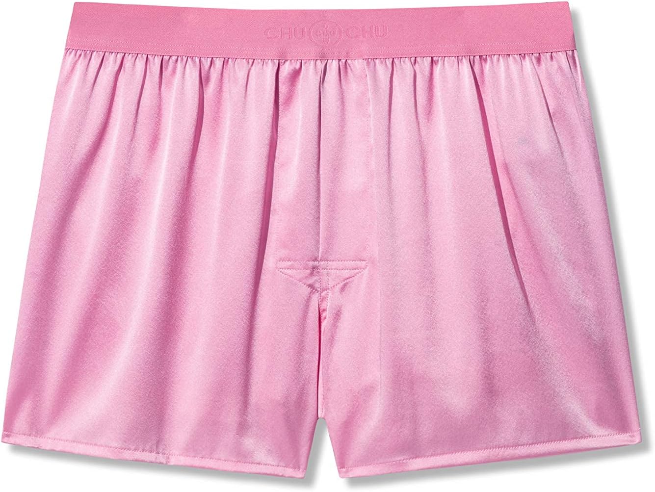 Men's Silk Boxer Shorts - Pure Mulberry Silk Underwear, Luxury Sleepwear, Pajamas Lounge Shorts - Improved Waistband (Pink, Medium) - Image 2