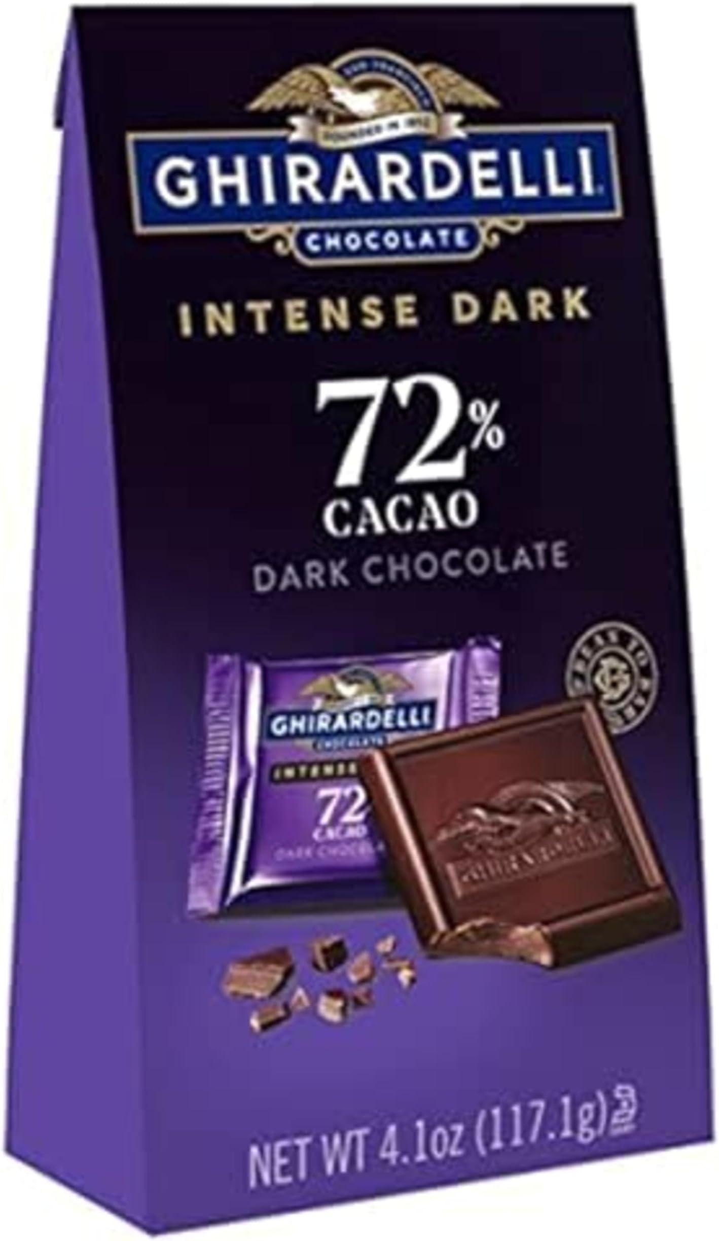 Intense Dark Chocolate Squares, 72% Cacao Chocolate for Holiday Gifts and Stocking Stuffers, 4.1 Oz Bag (Pack of 6)