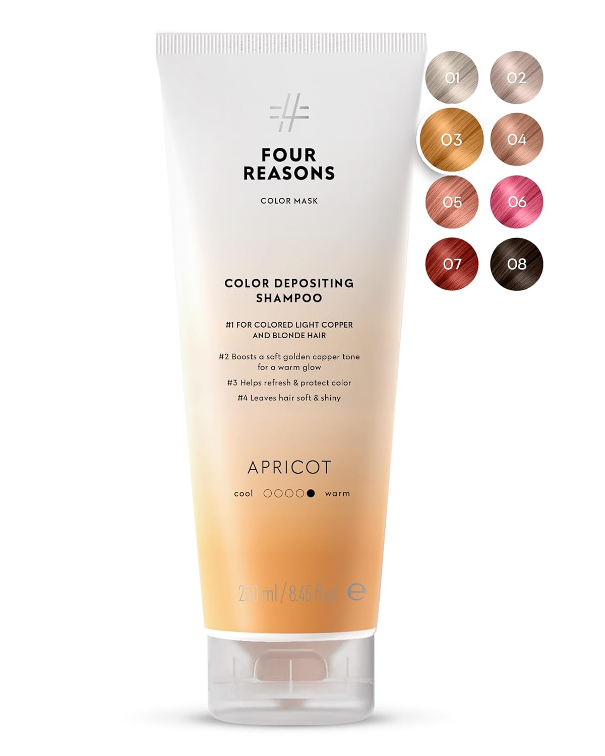 FOUR REASONS Hair Color Shampoo, Apricot (8 Colors) - Golden Copper Hair Toner & Color Depositing Shampoo, Hair Color Shampoo for Women - Blonde Hair Toner, Sulfate Free, Vegan – 8.45 Fl Oz
