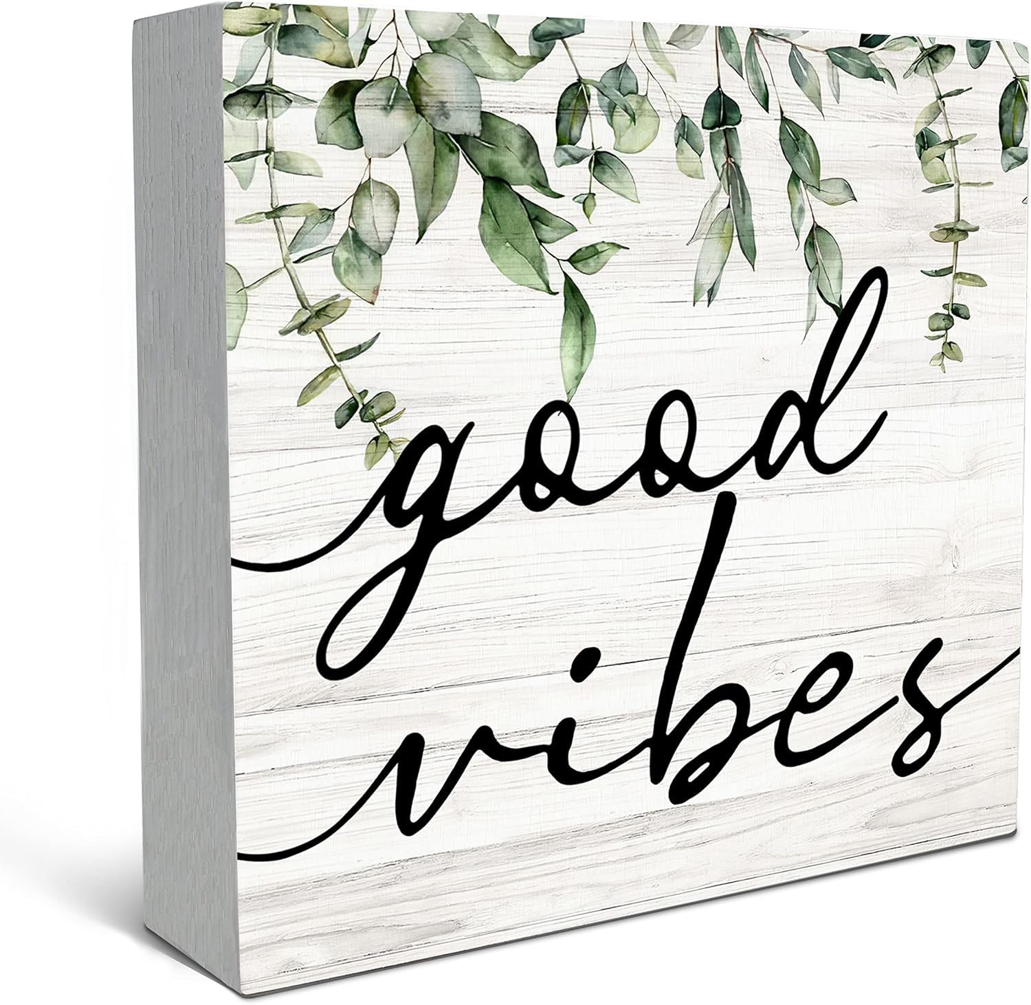 Good Vibes Box Sign 5x5 Inch Rustic Wood Farmhouse Decor