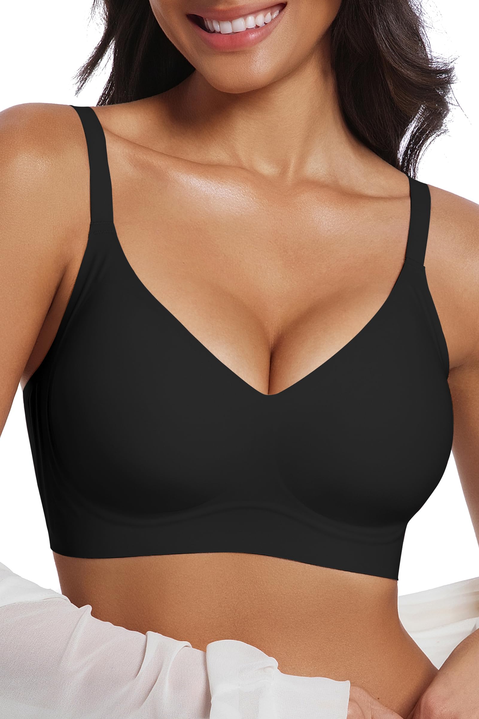 OOEU BH Damen Ohne Bügel Push up BH Große Brüste Starker Halt Bügelloser Seamless Nahtloser BHS Soft Jelly Bra Bequem Gepolstert Bralette