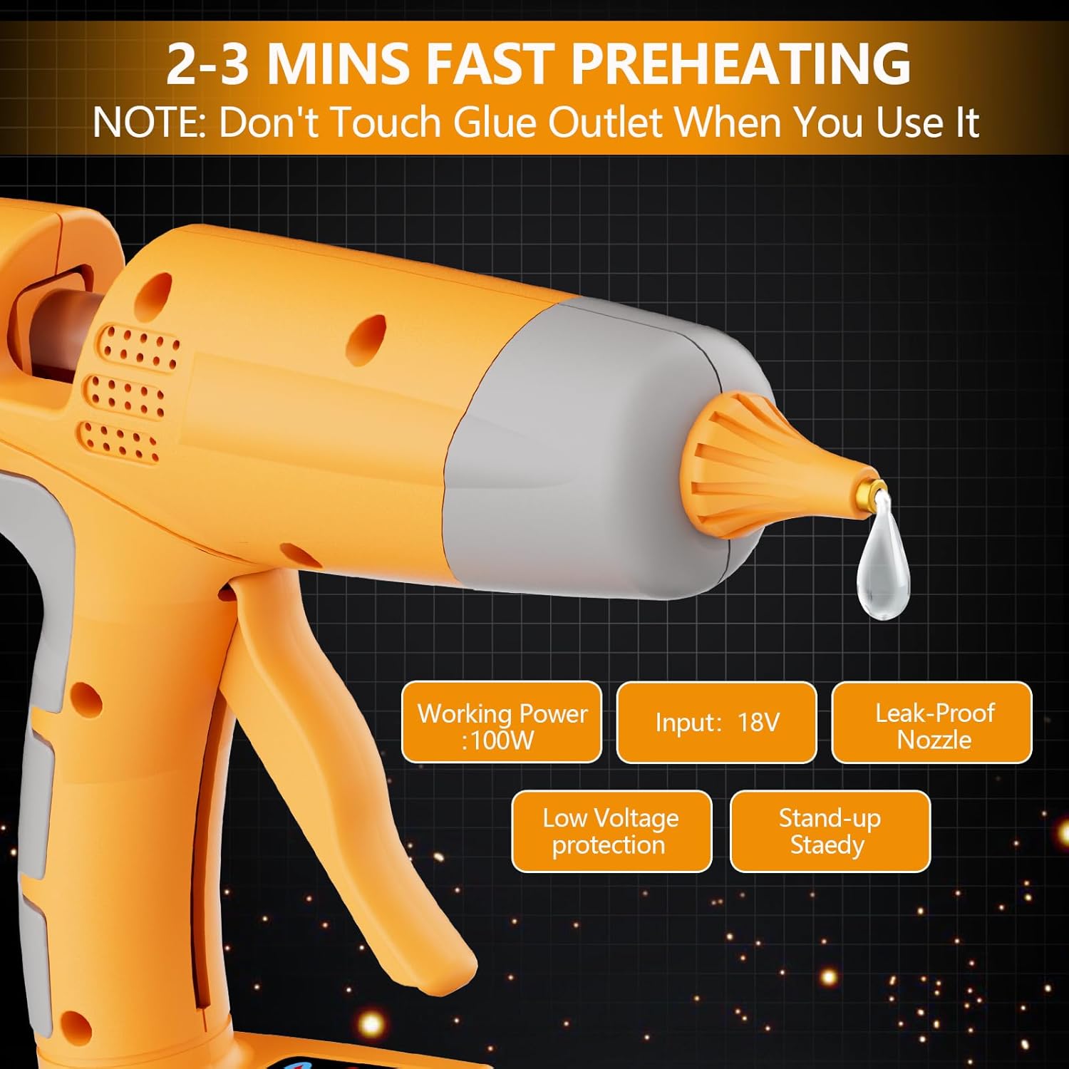 Cordless Hot Glue Gun Full Size for DeWalt 20V Battery, 100W Portable Hot Glue Guns Adjustable Temp & Glue Output for Crafts & DIY, Home Repairs, Holiday Decorations, School Projects