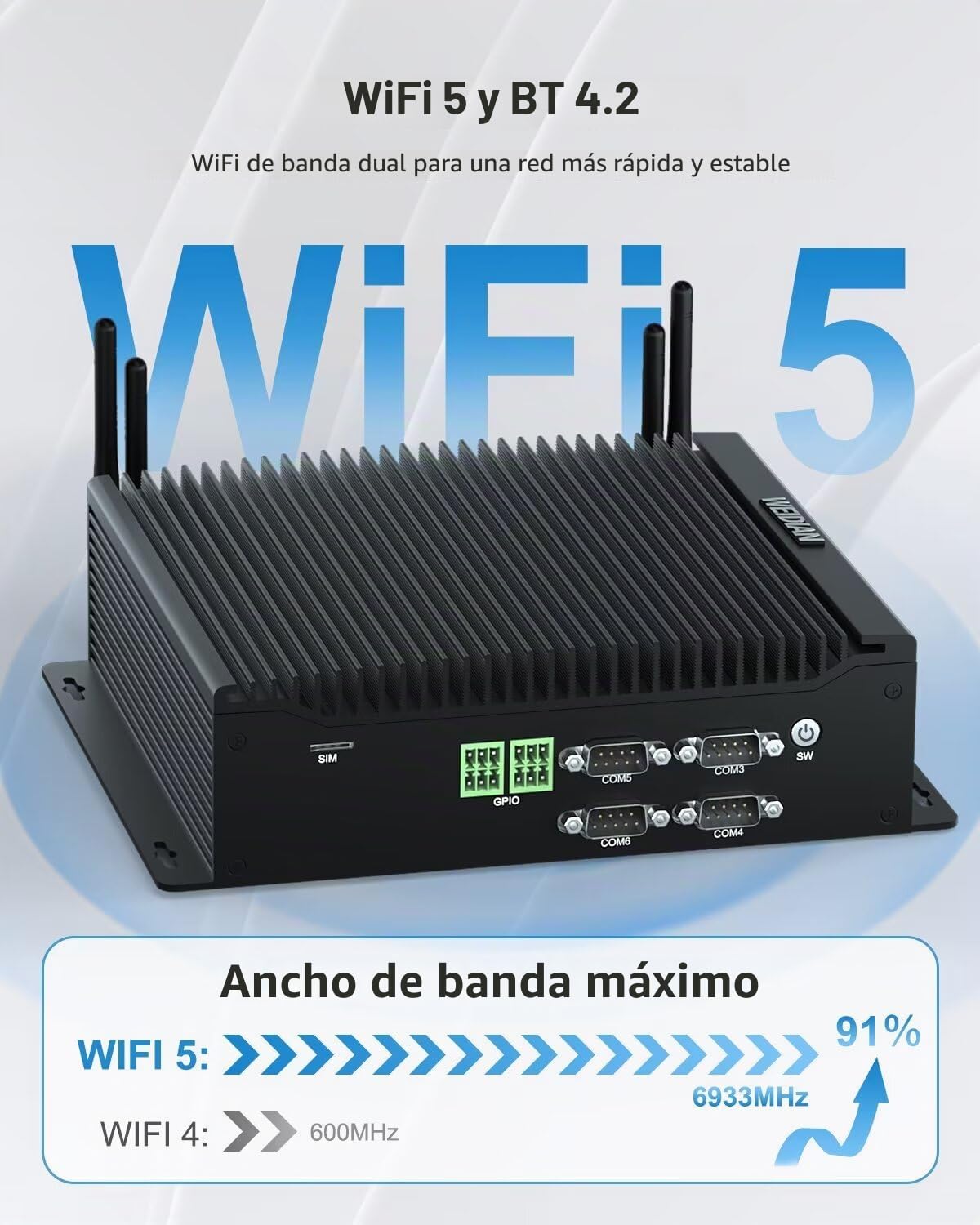 WEIDIAN PC Industriales, Industrial Fanless PC i5 10210U, Mini Computer with 6RS232 COM, Type-C, HD, DP Triple Display, 8USB, 2GPIO, WiFi, BT4.2, Win 11, VESA Mount (16GB DDR4 RAM 512GB SSD)