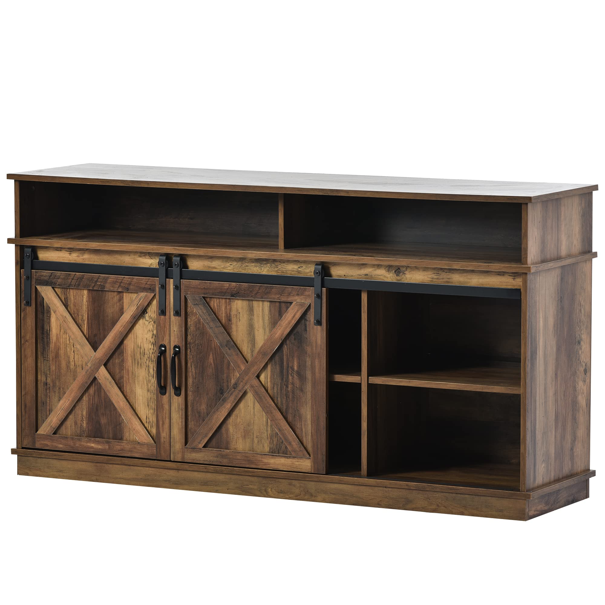 SUKY Grande mobile TV, credenza, centro intrattenimento 148 x 40 x 78 cm, con 2 classiche ante scorrevoli, ripiani regolabili per soggiorno, sala da pranzo, design fattoria