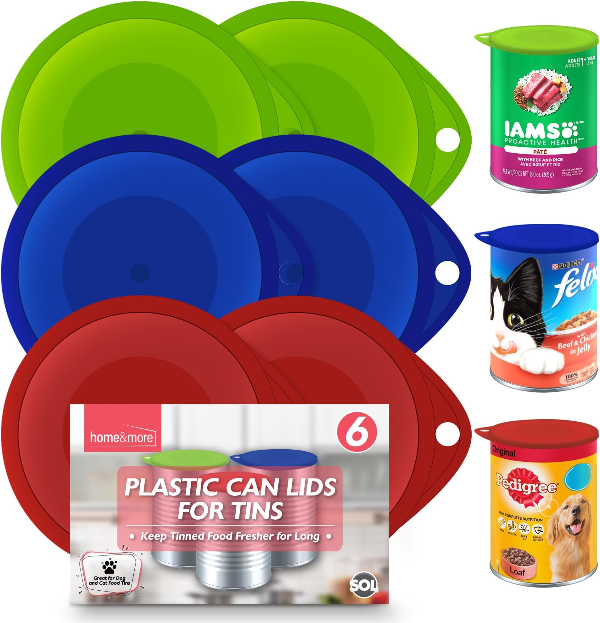 SOL 6pk Plastic Can Lids for Tins Reusable Food Covers for Opened Cans Secure Fit Leak Resistant Kitchen Storage Accessories for Fridge Pantry Pet Food Freshness Protection