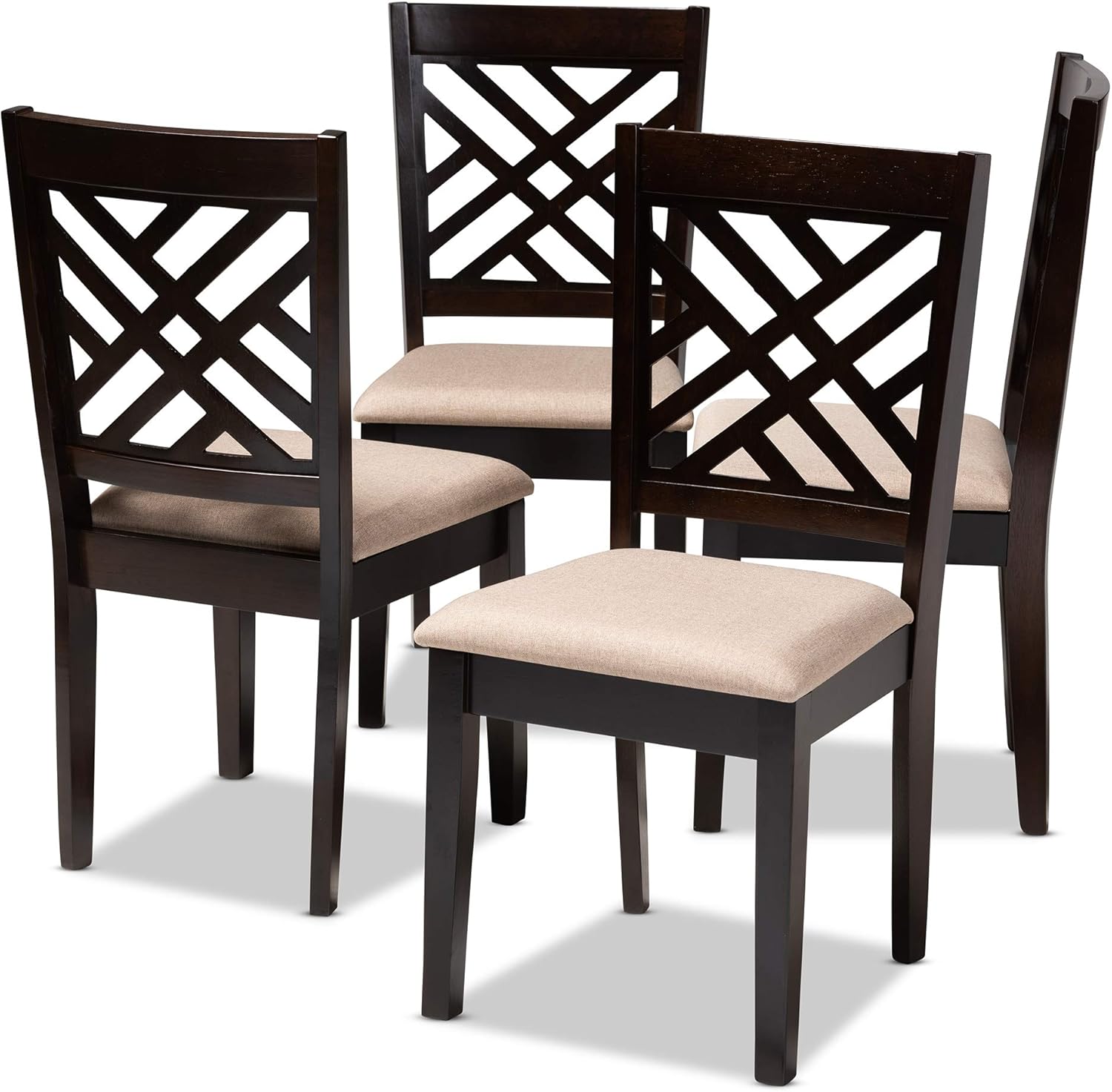 Set of 4 Baxton Studio Coligny Modern and Contemporary Sand Fabric Upholstered Espresso Brown Finished Wood Dining Chair (Set of 4 153-9401-AMZ)