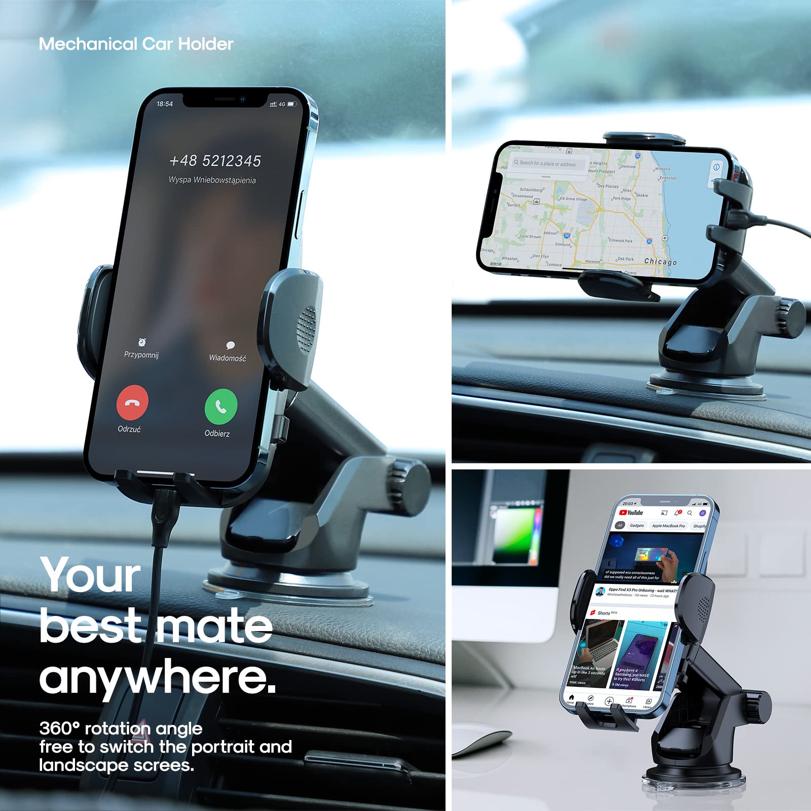 Ftequeg Uniwersalny uchwyt samochodowy na telefon [najsilniejsza adsorpcja] ulepszona wersja 3 w 1, samochodowa deska rozdzielcza otwory wentylacyjne uchwyt na przednią szybę na telefon do iPhone