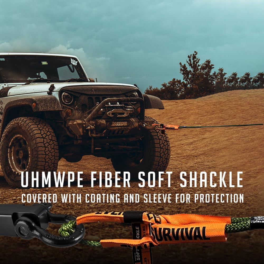 Everlit Survival Kinetic Recovery Rope 1" X 20 Ft with 2 Pack Soft Shackles Nylon Tow Stra[ with Breaking Strength 34,000 Lbs, Offroad Rope for Jeep UTV ATV Car Truck 30% More Stretch Than Strap…