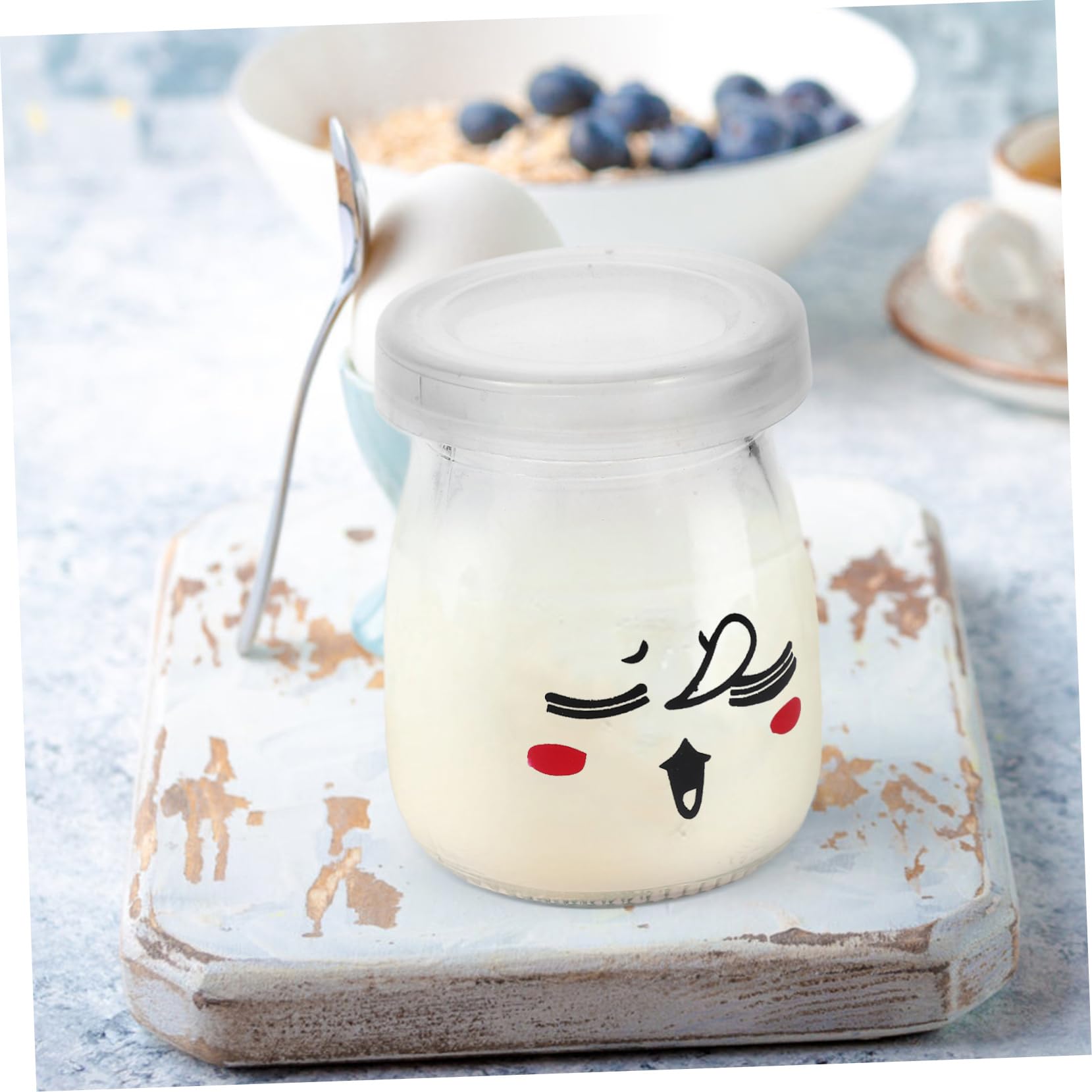 LIFKOME Glasflaschen für Joghurt und Pudding 100ml mit Bunten Motiven Wiederverwendbare Dessertflaschen aus Transparentem Glas für Kleine Portionen und Zufällige Farbe Zufälliger Stil