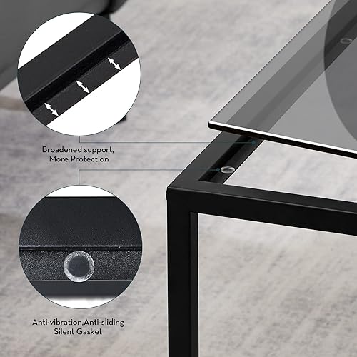 Miniatura 8 de SAYGOER Mesa de centro con almacenamiento, mesas de centro de cristal modernas, cuadradas, industriales, simples, para sala de estar, oficina en