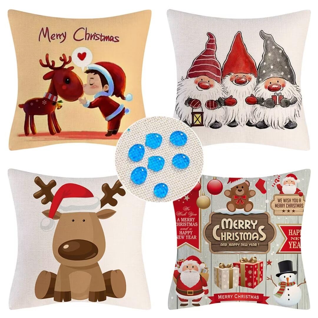 Lot de 4 Housses de Coussins 50x50cm/20x20in Noël Imperméable Housses de Coussin en Lin Taie Oreiller de Canapé de Coussincarré Housse De Coussin Exterieur pour Chambre,Canapé,Chaise,Lit,Jardin ZC-644