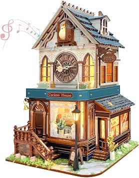 3D Wooden Puzzles - Miniature Cuckoo Clock House Kit - DIY Wooden Kit building sets for adults & Teen Mini Model Kit with 3-Mode Touch Switch - Cuckoo House SQ-61