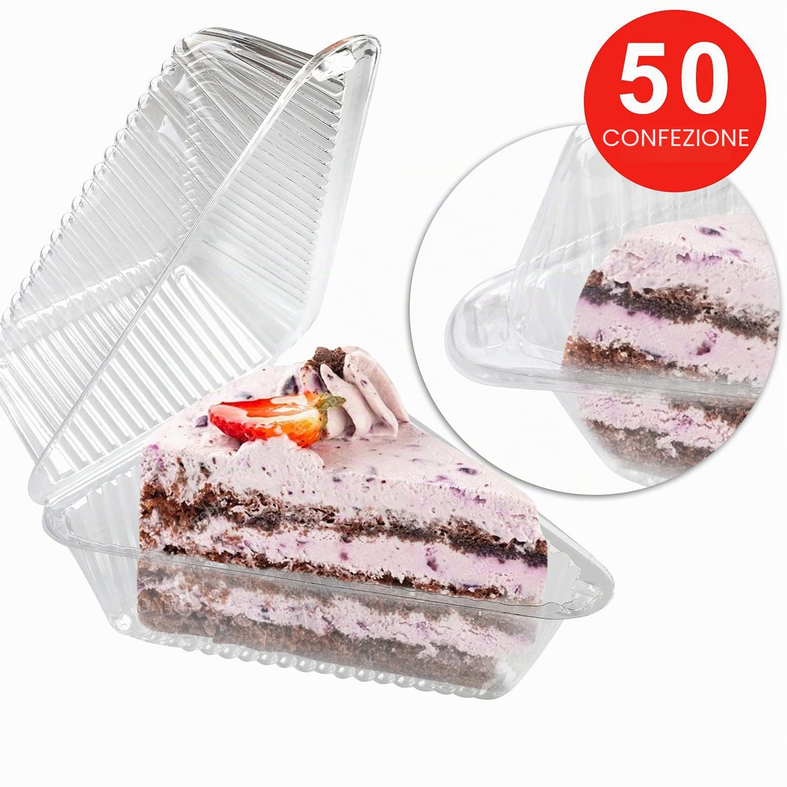 50 Pezzi Scatole per Torta, Contenitori Trasparenti per Fette di Torte, Panini, Insalate, Adatti per Matrimoni, Feste, Fare Dolci di Natale