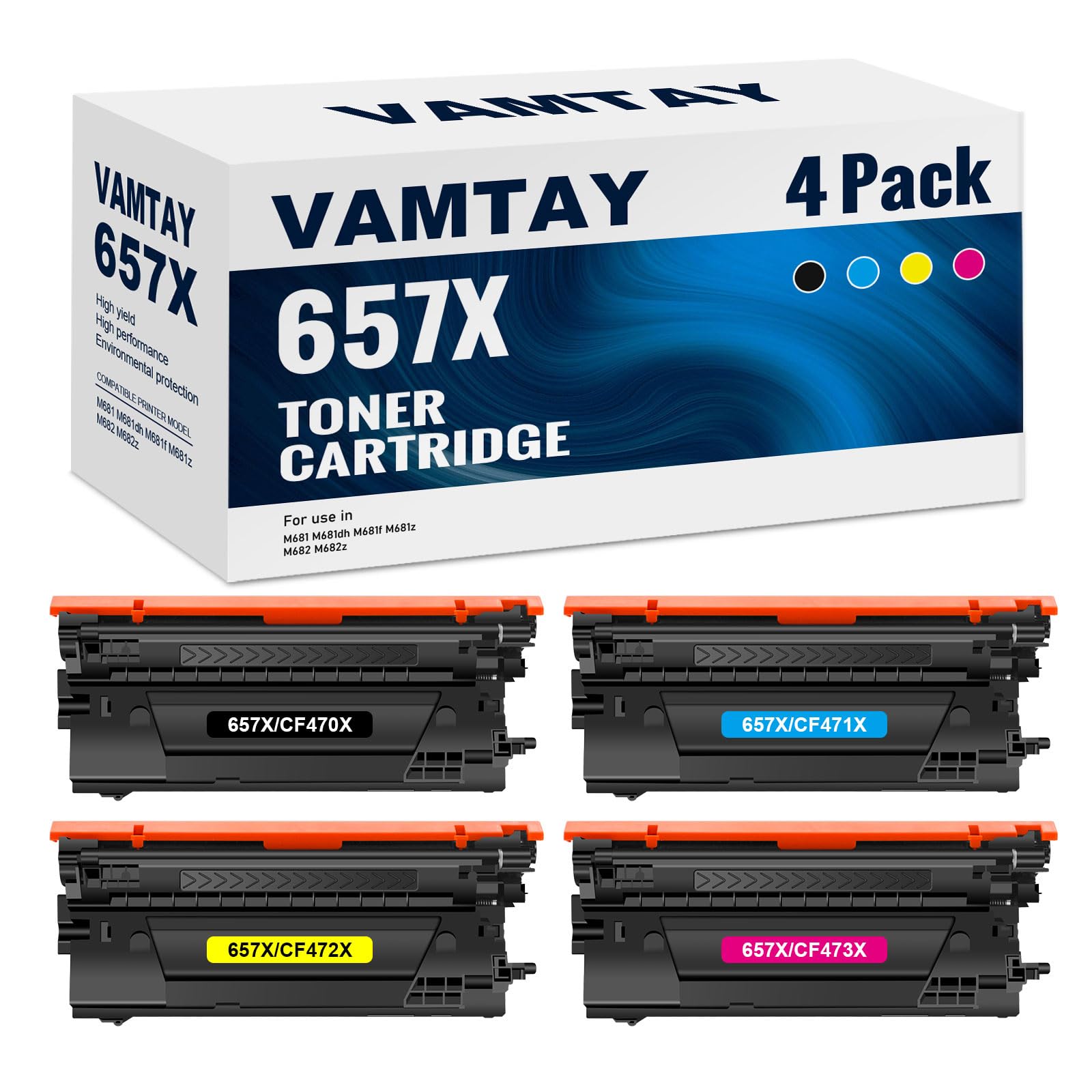 VAMTAY Remanufactured 657X Toner Cartridge Replacement for HP CF470X CF471X CF472X CF473X for M681dh M681f M681z M682z Printer (1 Black, 1 Cyan, 1