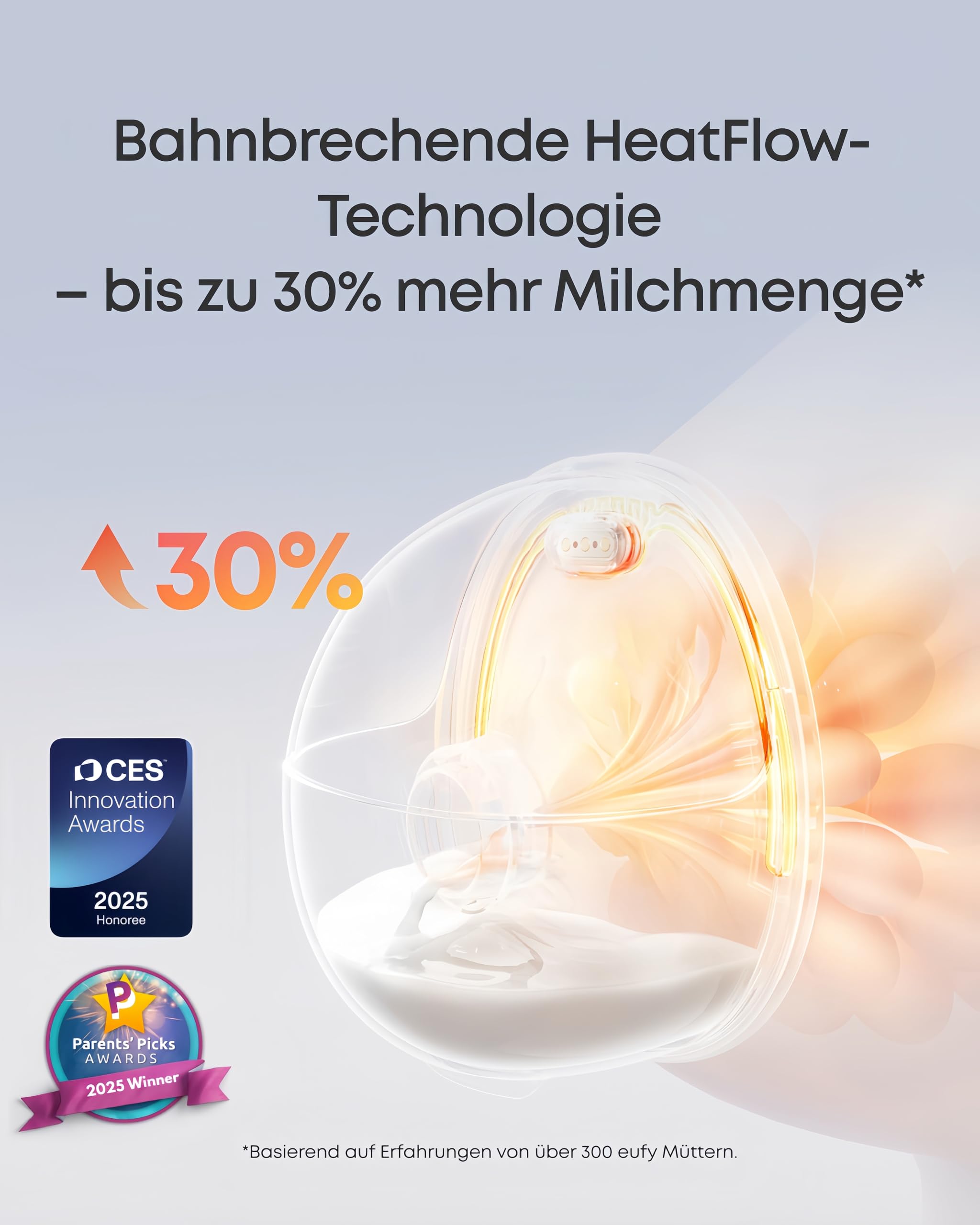 eufy Tragbare Milchpumpe mit Wärmefunktion S1 Pro, Schlank & Freihändig mit branchenführender HeatFlow-Technologie, Kabelloses Ladecase, App-gesteuertes OptiRhythm, Klinische Saugkraft, Für den BH