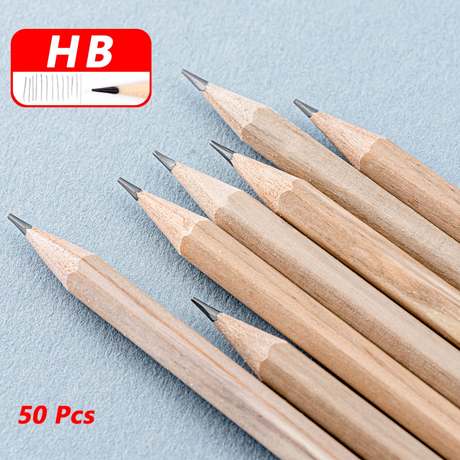 50 Matite 2B Con Gomma E Temperamatite - Grafite HB, Legno Liscio, Per Scuola E Disegno