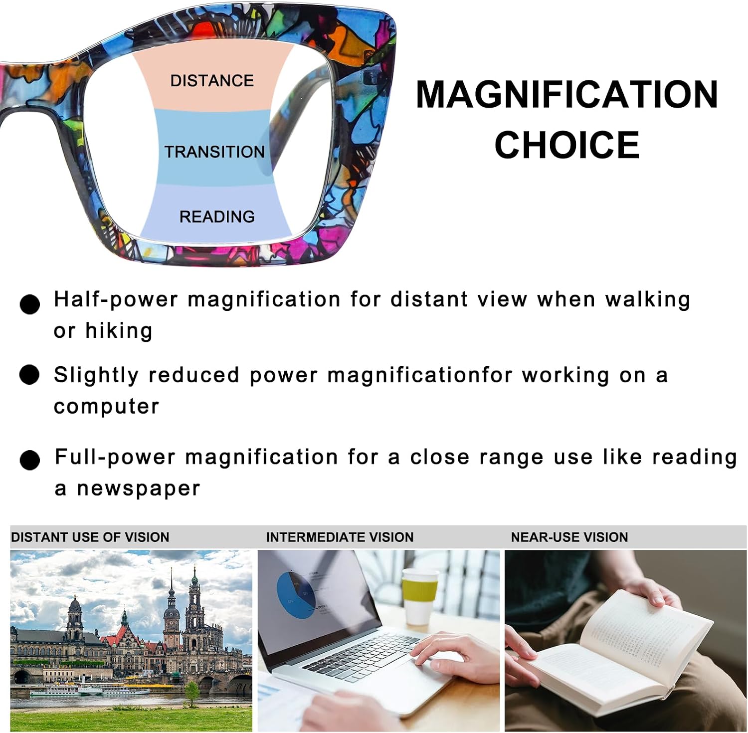 COJWIS Multifocus Progressive Reading Glasses for Women - Bifocal Computer/Book Readers Blue Light Blocking With Spring Hinge