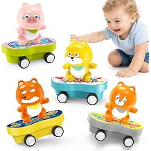 Pull Back Cars Toys for Toddlers 1-3, 4 Pack Push Go Animal Car Skateboard
