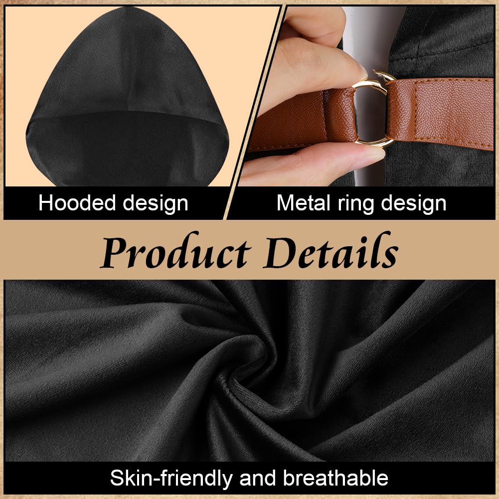 BSBUY Medieval Costume Cloak with Hood Men Renaissance Hooded Coat Vintage Gothic Witch Wizard Robe Hooded Cape with Green Leaf Brooch Necklace for Halloween World Book Day Fancy Dress Costume(Black) - Image 3