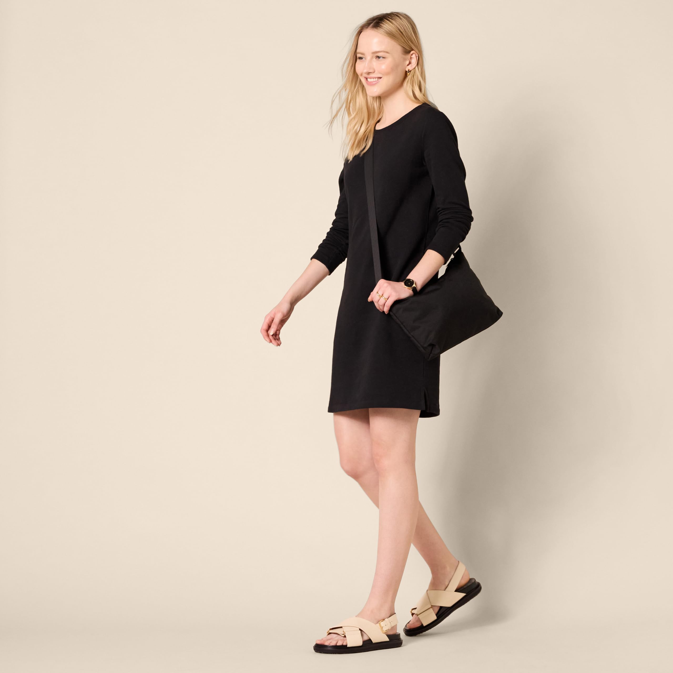 Amazon Essentials Abito Girocollo in Pile a Maniche Lunghe sopra Il Ginocchio Donna