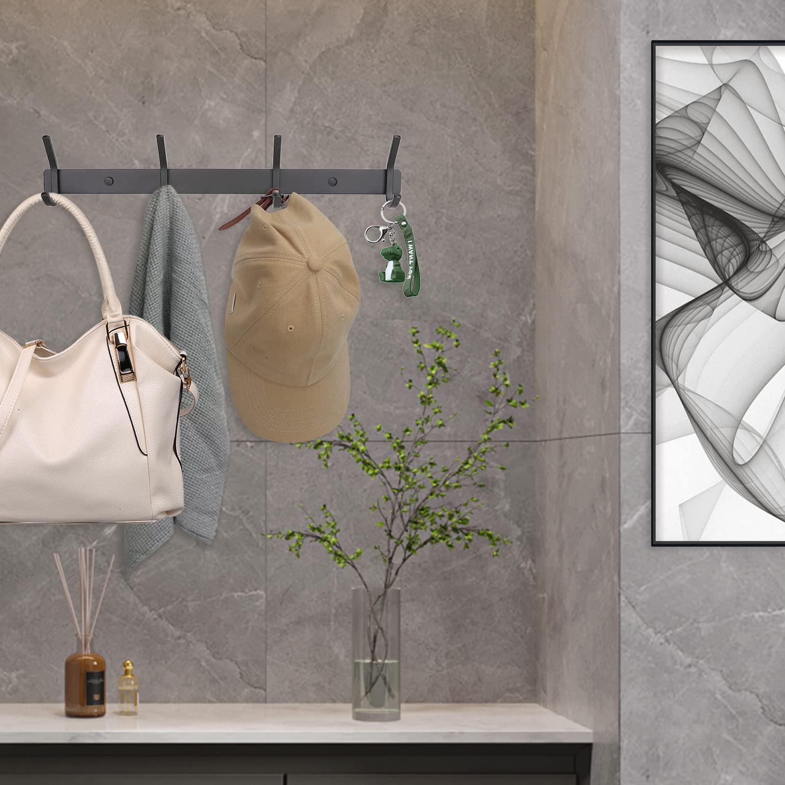 SCUNDA Coat Hook Wall Mounted with 4 Hooks, Stainless Steel Wall Hook, Coat Rack Wall Mount, Coat Hanger Wall Mount,for Hanging, Entryway, Bathroom, Mudroom, Kitchen (Black, 17 inch, 2 Pack)