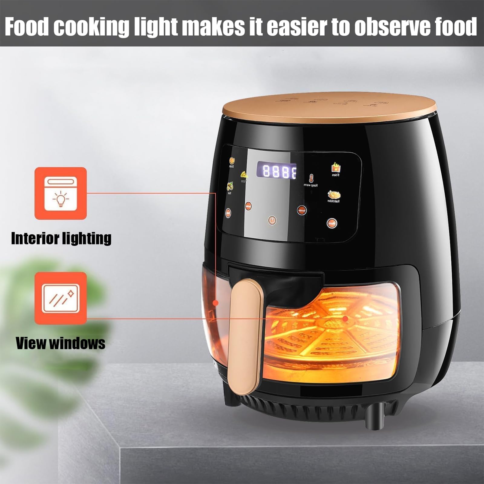 Friggitrice digitale ad aria con finestra visibile, 6 funzioni di cottura, timer e touchscreen per una facile preparazione dei pasti, perfetto per crostate di uova, patate dolci e carne