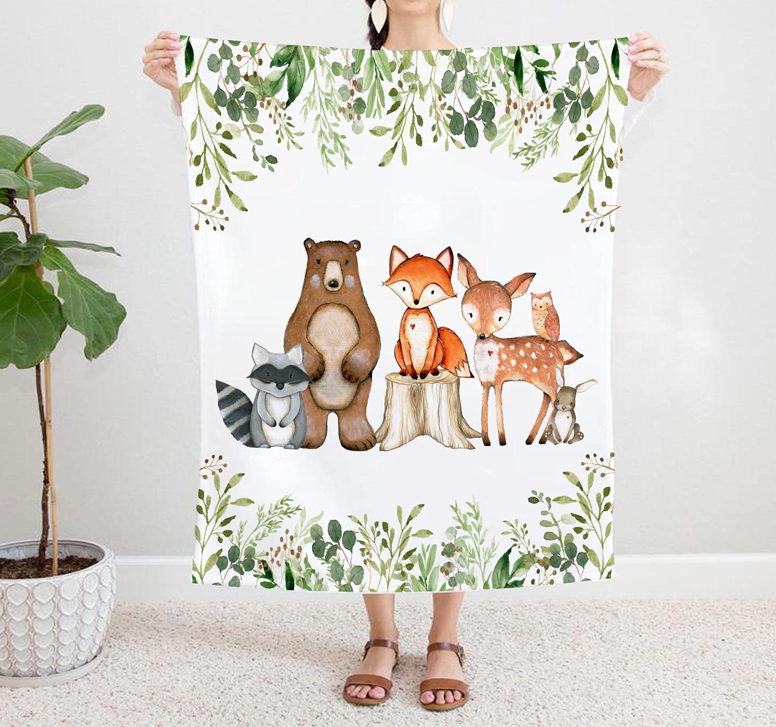 Popfavores Woodland - Manta para bebé, ropa de cama para cuna de bosque verde, manta para recién nacido, hito mensual para niño y niña, 40 x 50 pulgadas, verde