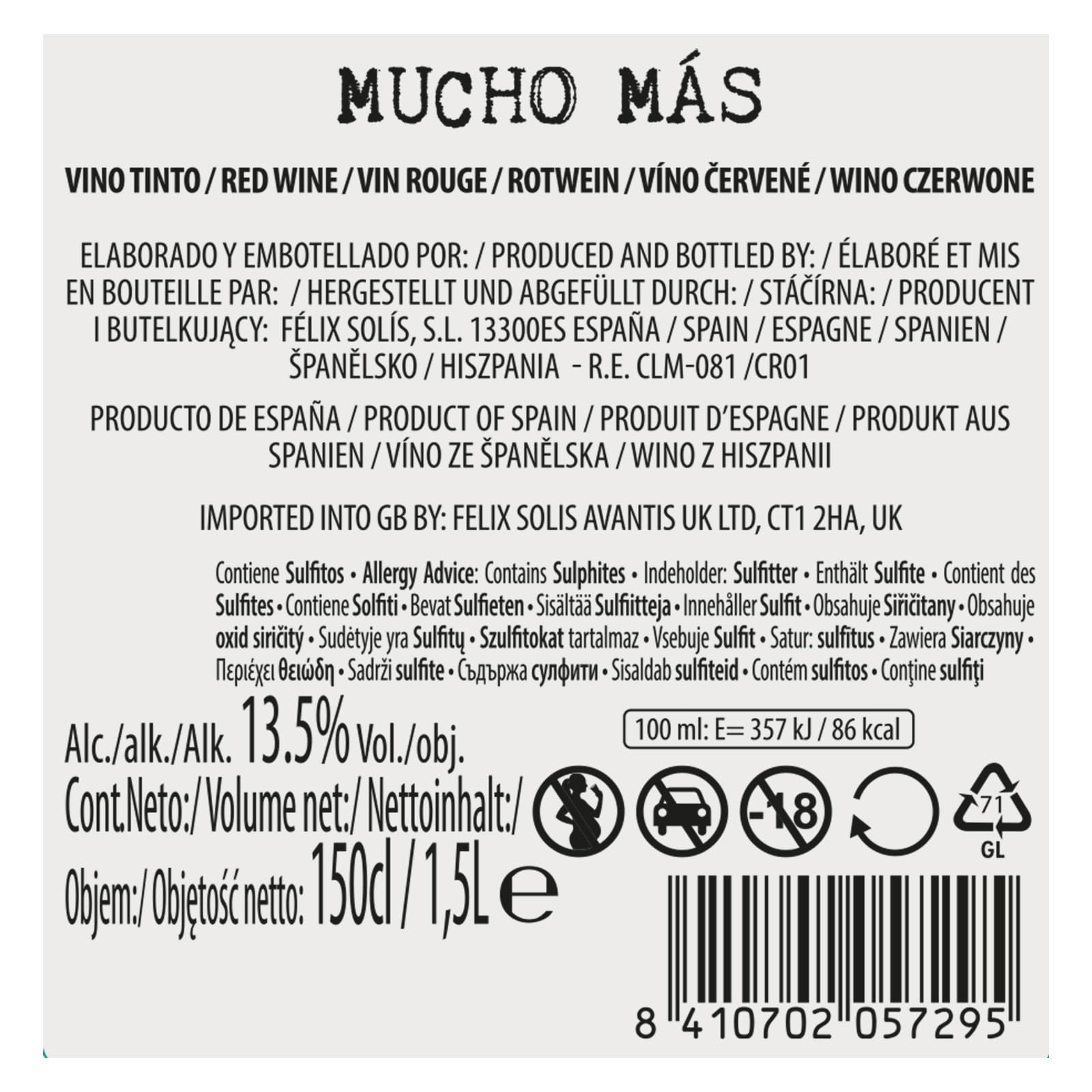 Mucho Más "Magnum" Tinto Blend - Paquete de 6 x 1,5 L - Total: 9000 ml