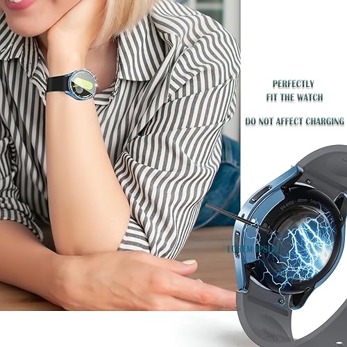 Miniatura 4 de Fundas suaves compatibles con Samsung Galaxy Watch 6 de 1.575 pulgadas y 1.732 pulgadas, funda protectora completa con diamantes brillantes para