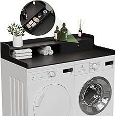CuisinSmart Washer Dryer Countertop with 2-Tier Shelf, Wood Laundry Countertop Over Washer and Dryer with Edge, 54" Width x 27.5" Depth Laundry Hamper Table Top Storage Organization Gray