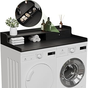 CuisinSmart Washer Dryer Countertop with 2-Tier Shelf, Wood Laundry Countertop Over Washer and Dryer with Edge, 54" Width x 27.5" Depth Laundry Hamper Table Top Storage Organization Gray