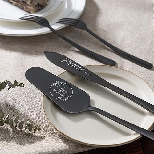 Miniatura 4 de AW BRIDAL I Do and ME Too - Juego de cortar pastel de boda con tenedores, cuchillo negro grabado para tartas y juego de servir, regalo de compromiso