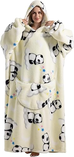 Miniatura 4 de Manta con capucha para mujeres y adultos, de gran tamaño, sudadera con capucha (panda blanco, extra largo)