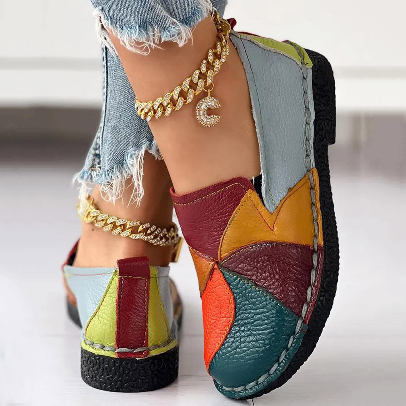 Zapatos de maternidad para mujer, de piel, planos, para caminar, ligeros, transpirables, de tela, para el día a día, patchwork