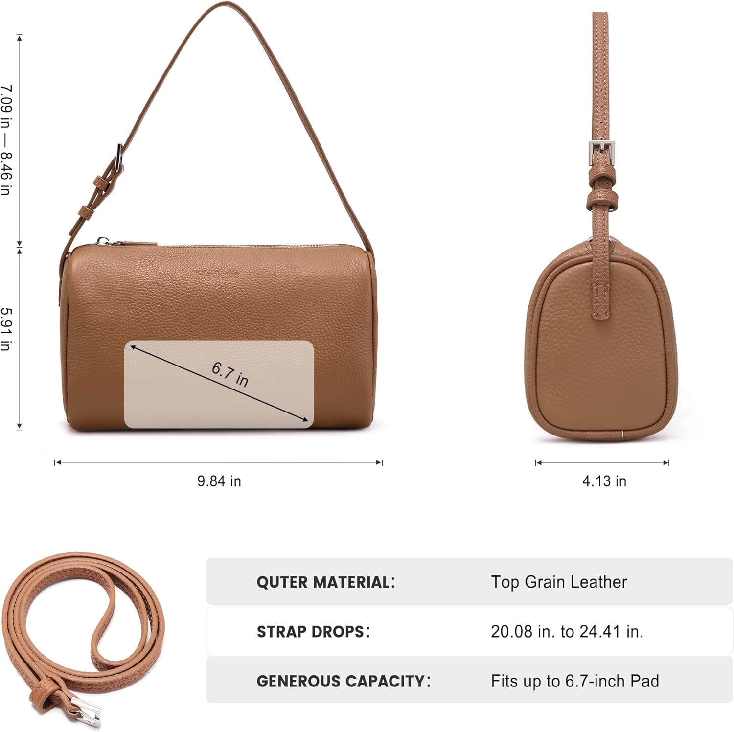 Genuine Leather Crossbody Purses for Women: Small Leather Barrel Shoulder Bags - Designer Trendy Handbags for Ladies - Image 3