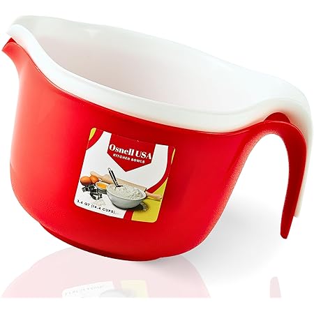 Osnell USA Mixing Bowls with Pour Spout, Set of 2 | Plastic Bowls Ideal for Mixing up Cakes, Salad Bowls, Microwave and Dishwasher Safe, Large Size | 3.6 Quart | Baking Supplies
