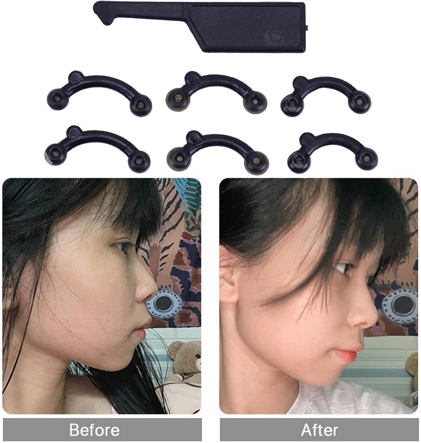 VANANA 6 Pairs Nose Lifting Shaper Inserts, 3 Sizes Invisible Nose Lifter Soft Silicone No Pain Nose Up Corrector Beauty Tool, Comfortable Easy Install Removable (Black)