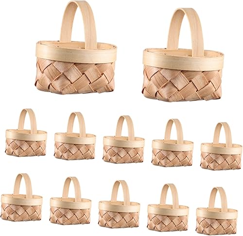 Cesta de Pascua de mimbre para pícnic, 12 unidades, cestas tejidas de madera, cestas portátiles en miniatura, cestas colgantes decorativas, mini