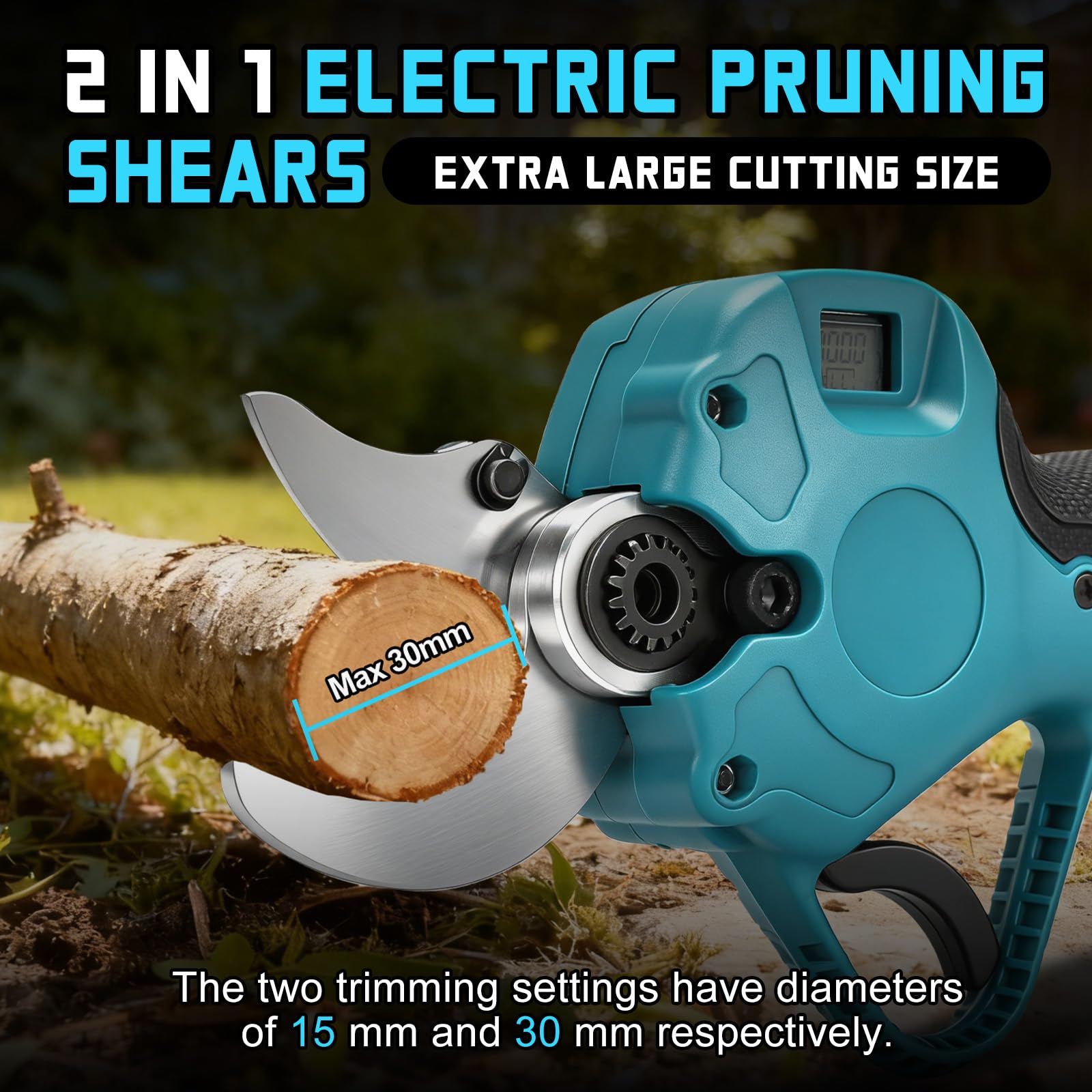 Tijeras de Podar Eléctricas 2 en 1 con Pértiga compatible con Makita 18 V baterías, Tijeras de podar Corte de 15-35 mm, Palo Telescópico 2M, Jardinería y Poda para Árboles (sin batería) | Tijeras de podar eléctricas sin escobillas, corte de 15 – 35 mm, pa