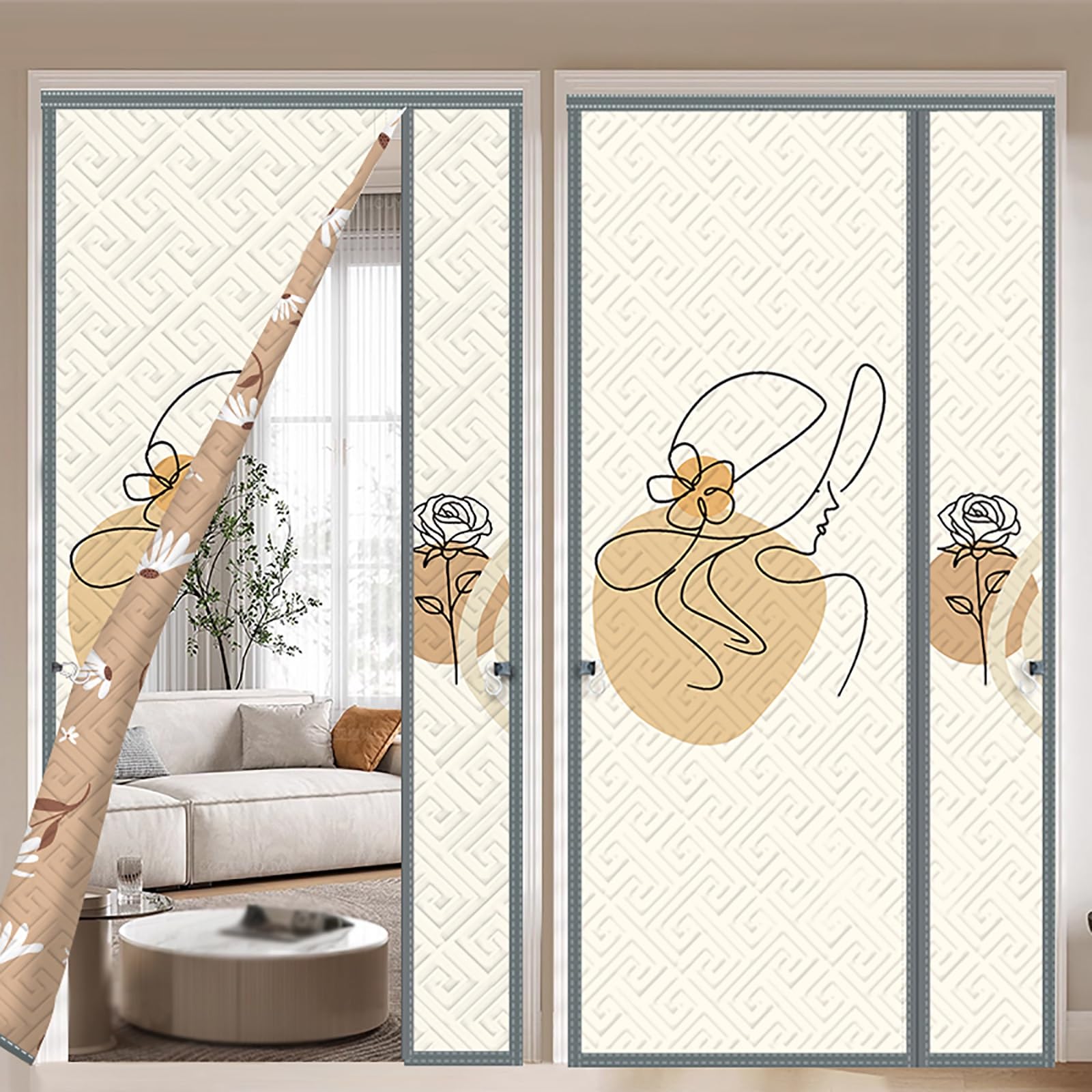 VFDVSWZSA door curtain, Light-shielding and Heat-insulating, Windproof and Cold-resistant, with Hook, Suitable for Multiple Scenes(Figure - Right Handle,130 * 210cm/51.2 * 82.6in)